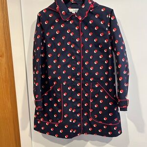 Boden Navy Coat with Red and White Polka Dots